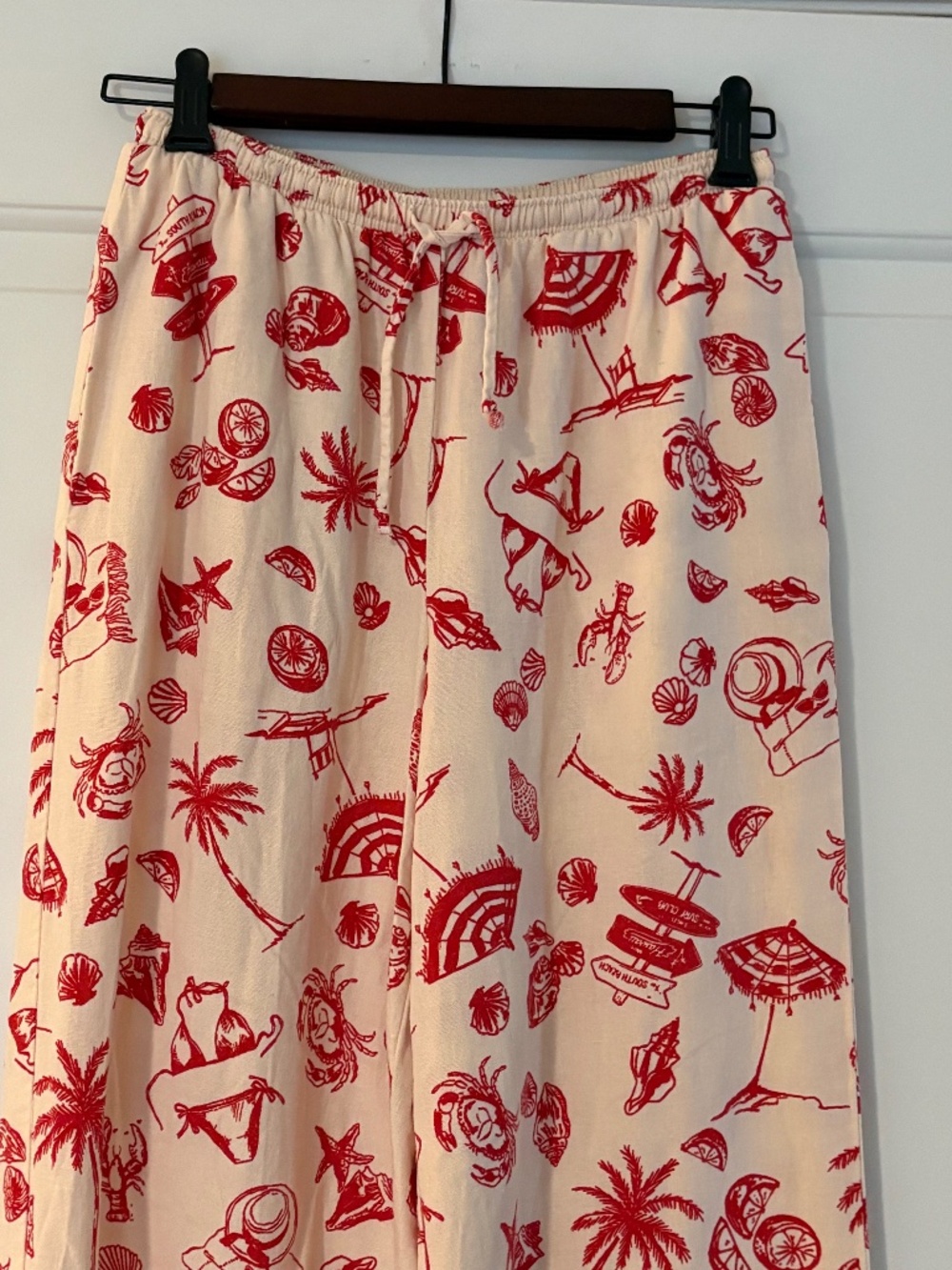 Wild Fable Cream Wide Leg Pants With Coastal Beach Print  Size XXS